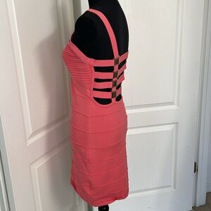 BEBE bandage pink salmon Strappy Dress size L bandage party club